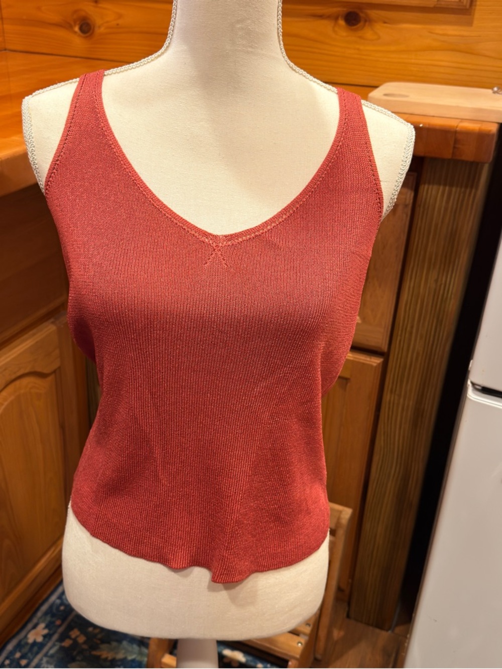 Women's Ribbed V-Neck Tank Top - Rust - Picture 6 of 9